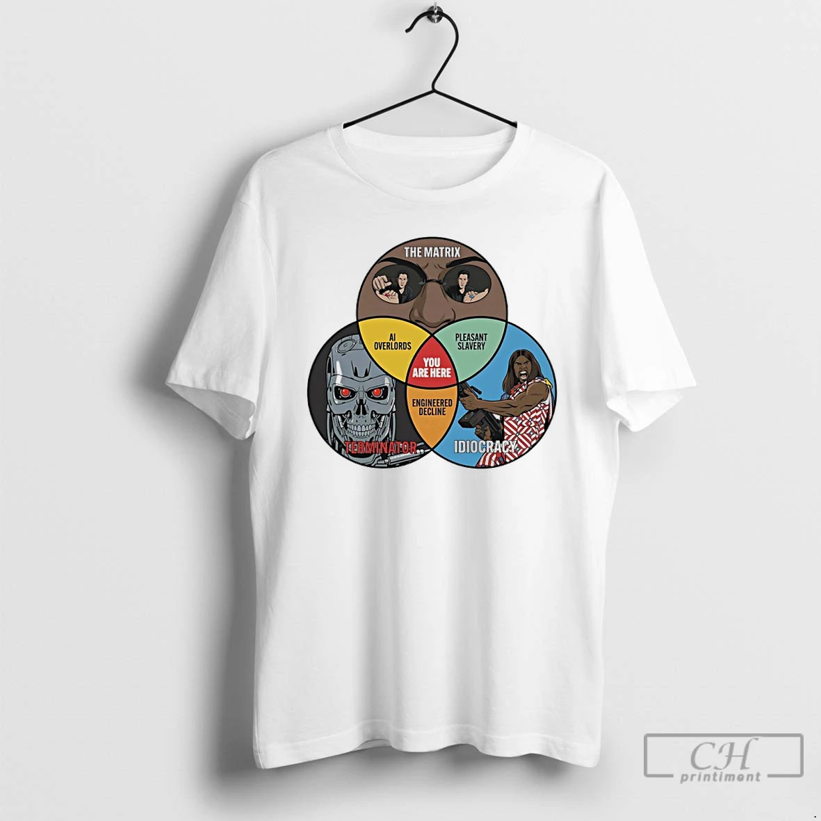Premium Venn Of Movie Dystopia The Matrix Terminator Idiocracy T Shirts Sweater Hoodie