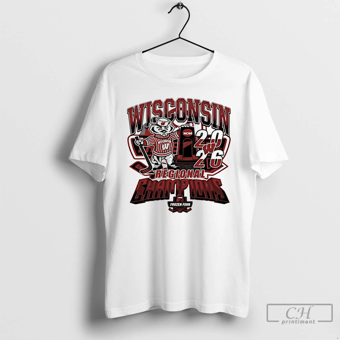 Premium Wisconsin Badgers 2026 Ncaa Mens Hockey Regional Champions Mascot Trophy T Shirts Sweater Hoodie