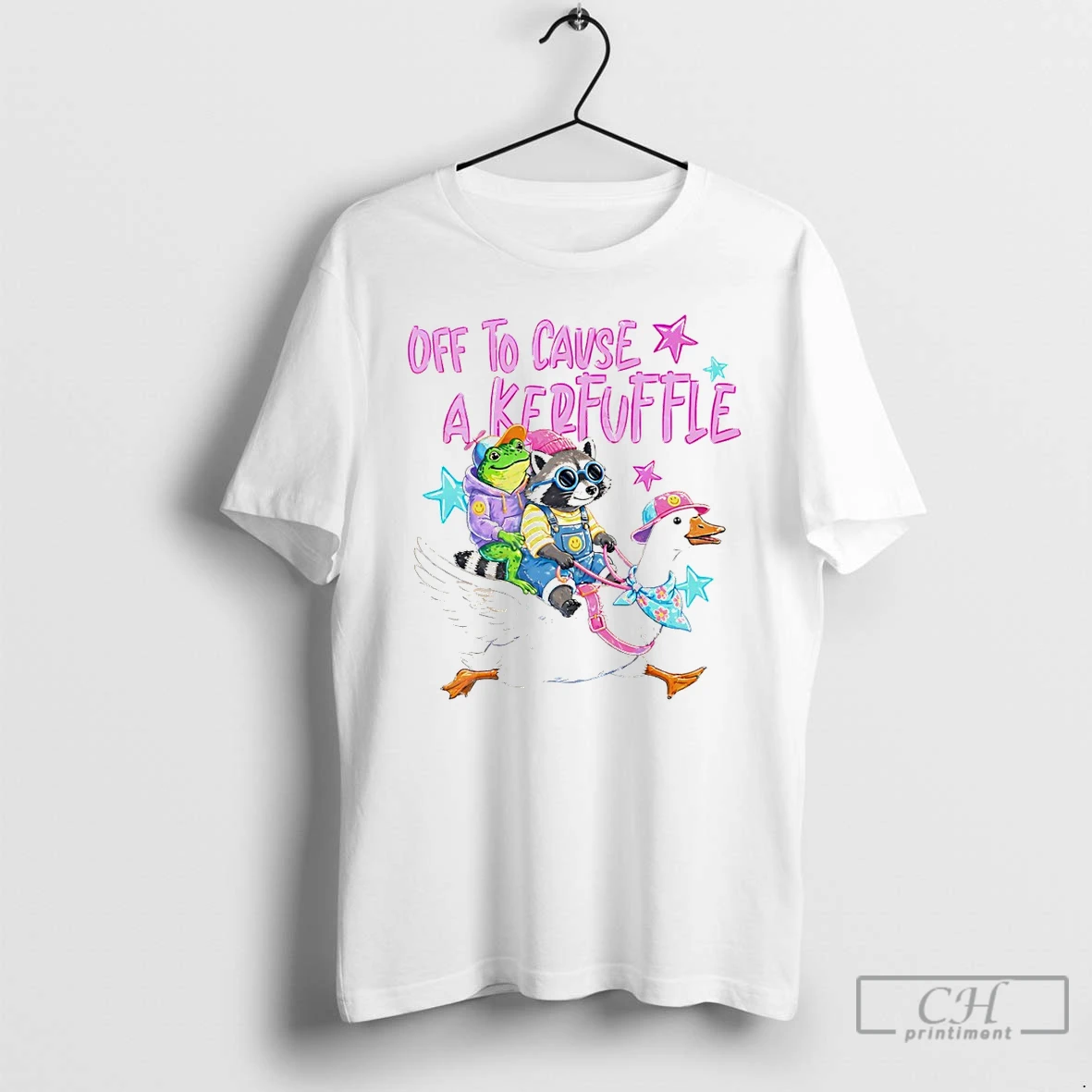 Classic Funny Animal Frog Raccoon Goose Off To Cause A Kerfuffle T Shirts Sweater Hoodie