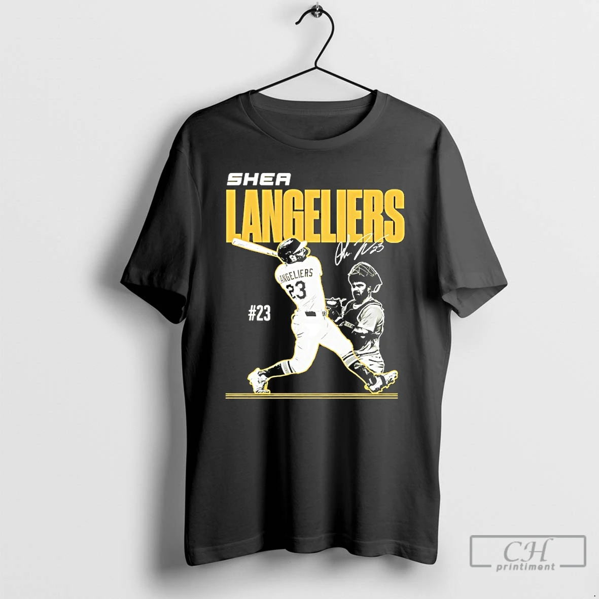 Classic Shea Langeliers 23 Athletics Baseball Slugger Swing Signature T Shirts Sweater Hoodie