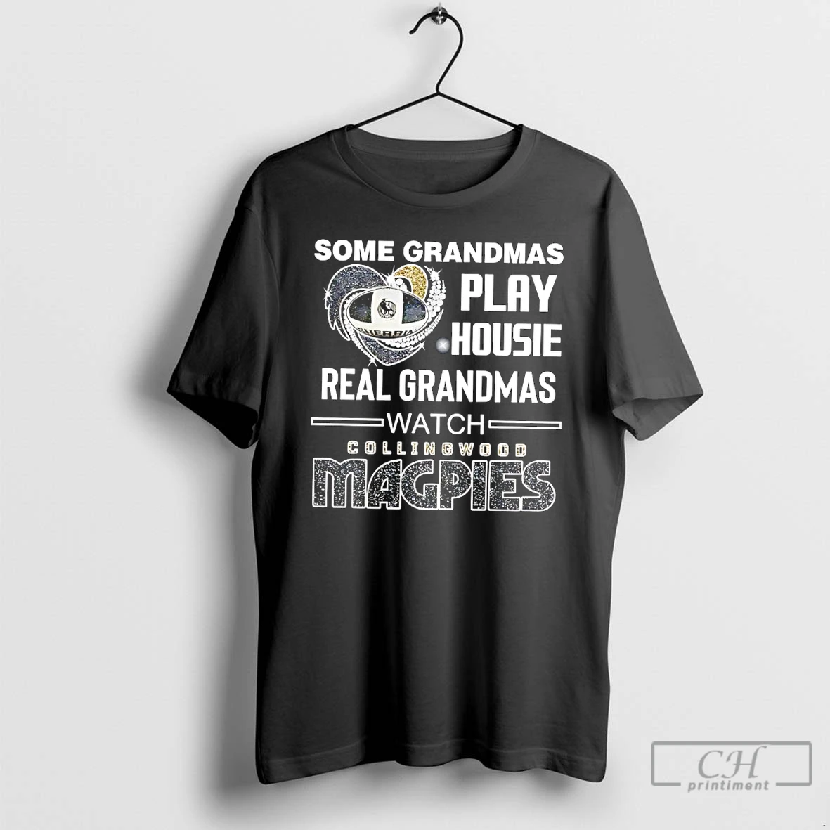 Classic Some Grandmas Play Housie Real Grandmas Watch Collingwood Magpies Diamond Heart T Shirts Sweater Hoodie