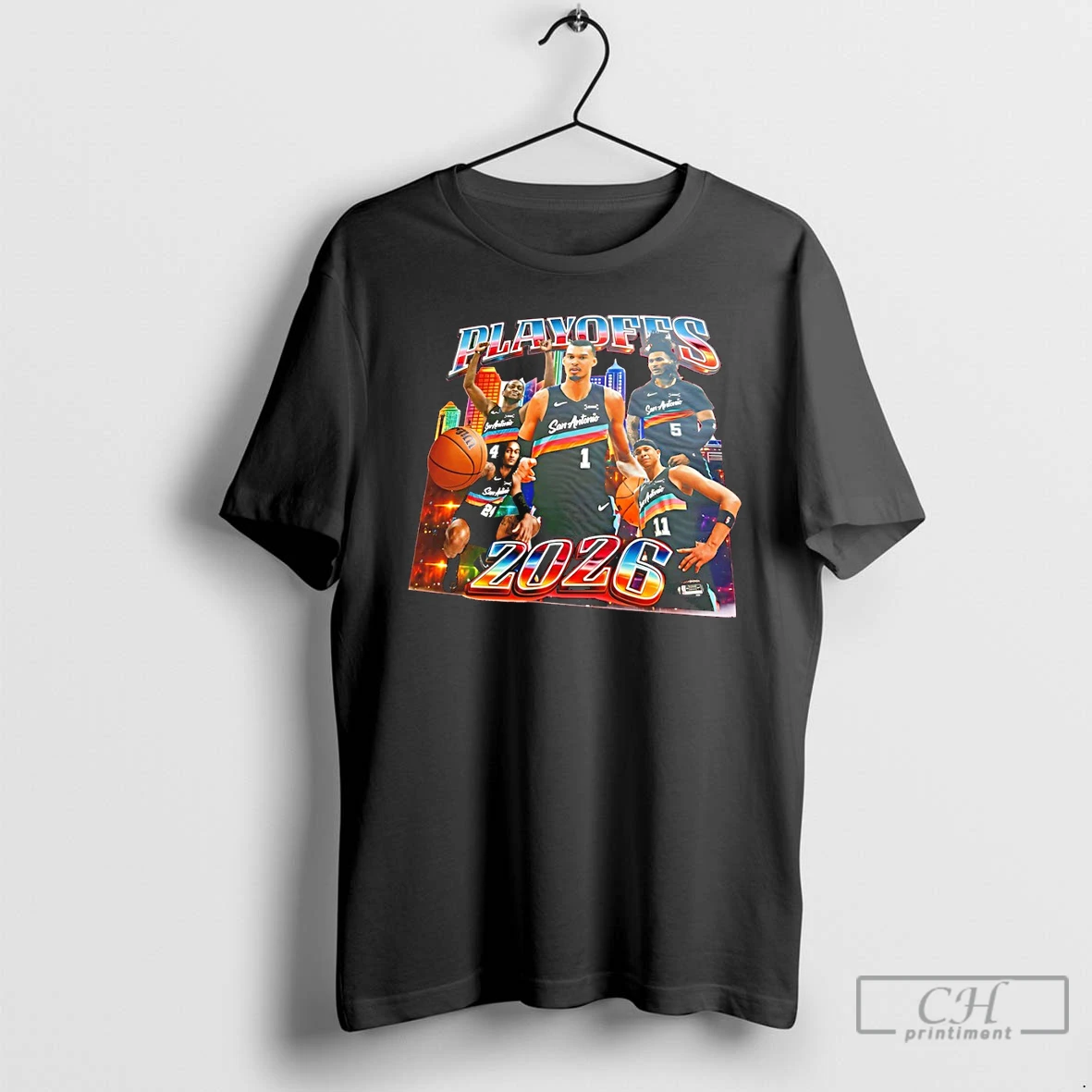 Classic Victor Wembanyama San Antonio Spurs Playoffs 2026 City Skyline T Shirts Sweater Hoodie