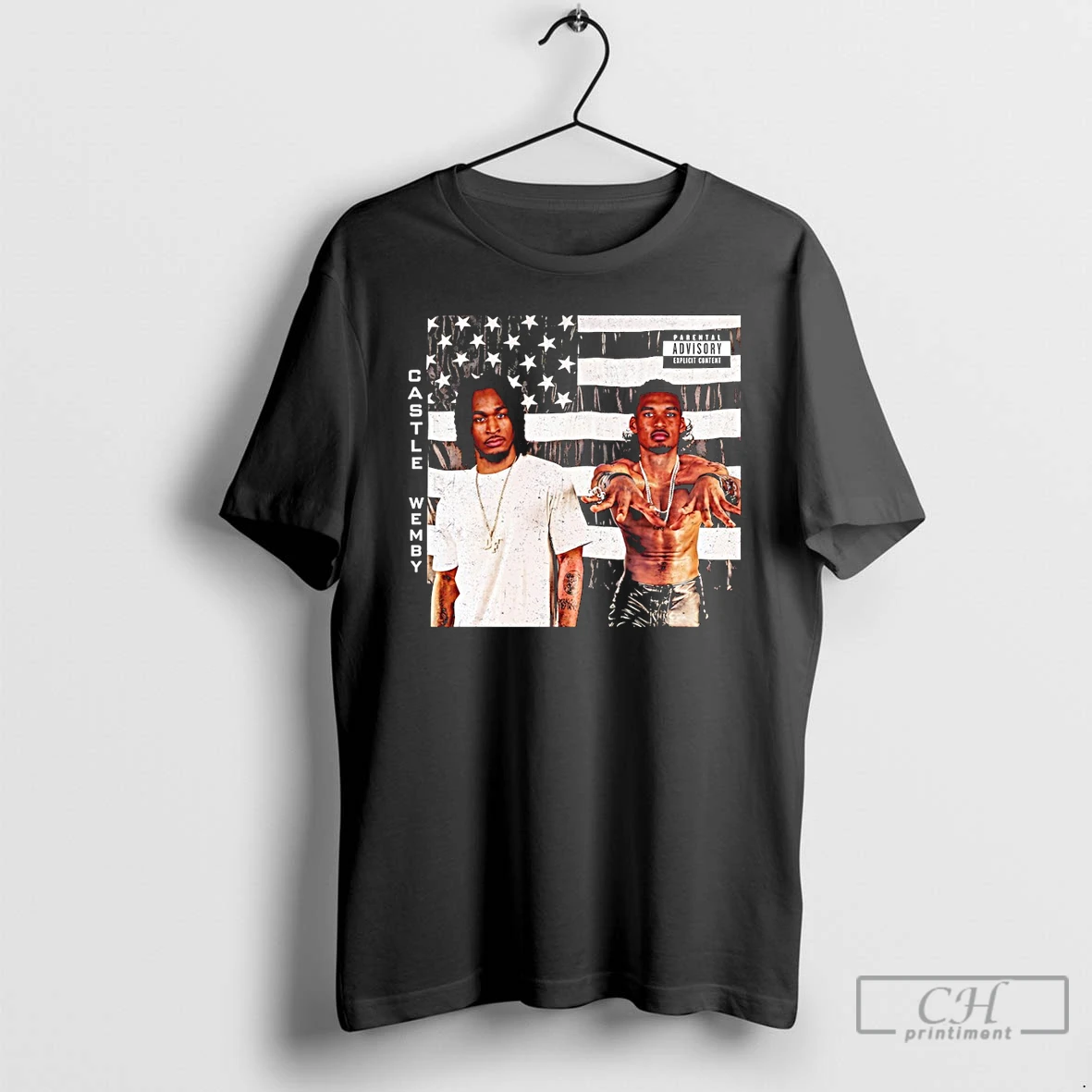 Classic Victor Wembanyama And Stephon Castle San Antonio Spurs Basketball Usa Flag Parental Advisory Explicit Content T Shirts Sweater Hoodie