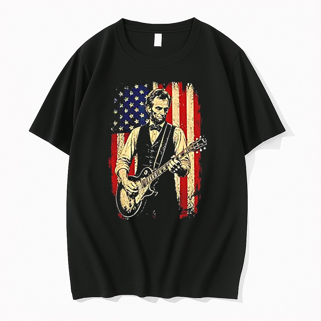 Official Abraham Lincoln Electric Guitar 250th Anniversary American Flag T Shirts
