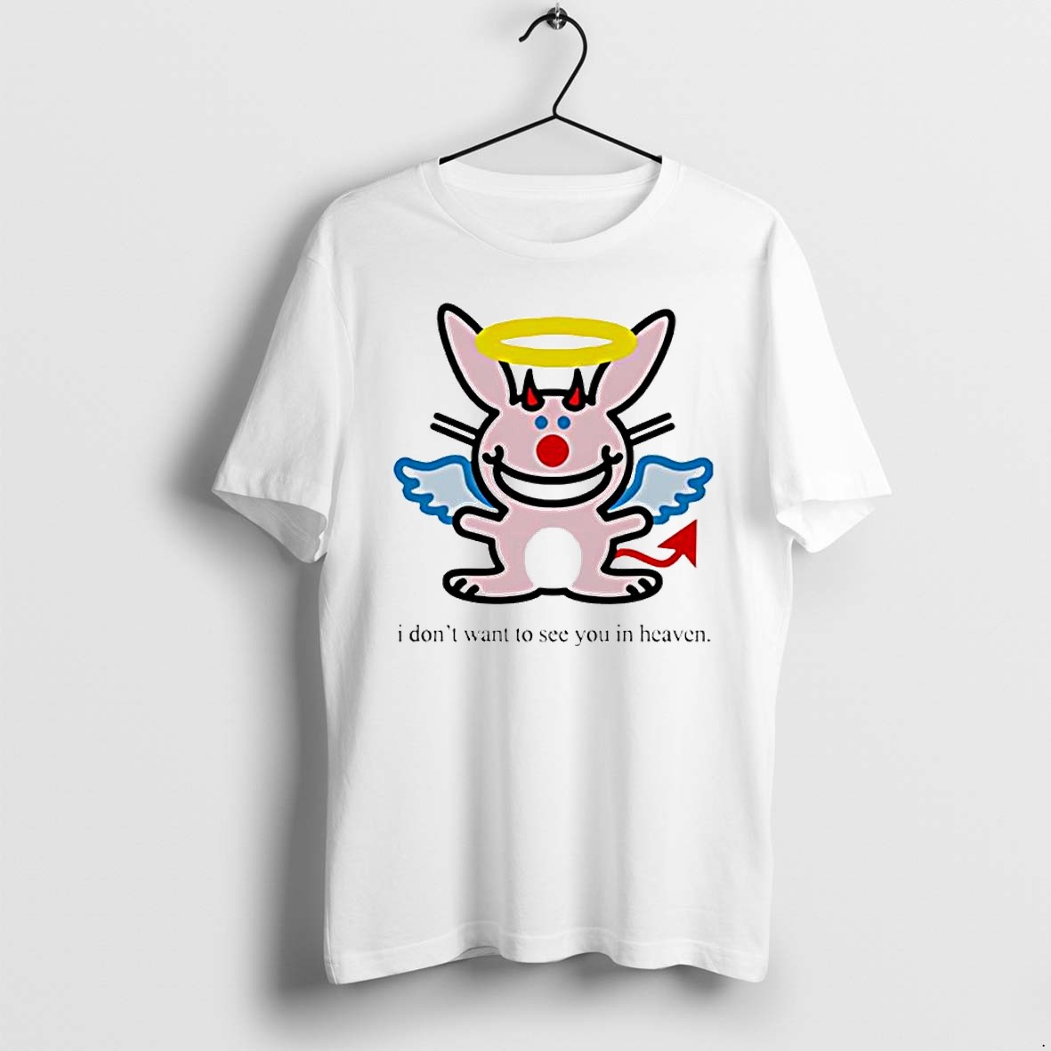 Official Angel Devil Rabbit I Dont Want To See You In Heaven Sarcastic T Shirts