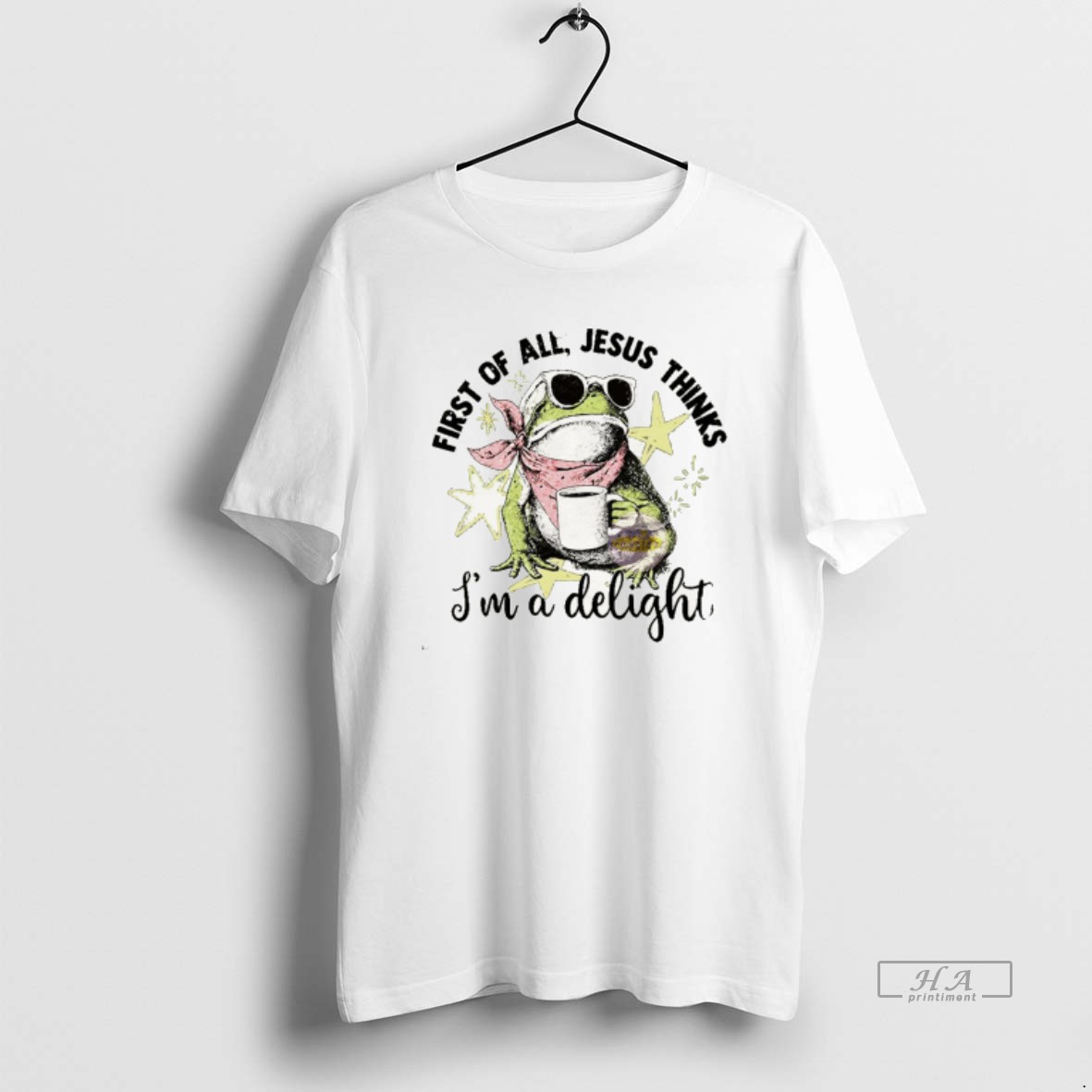 Official Funny Christian Frog First Of All Jesus Thinks Im A Delight T Shirt