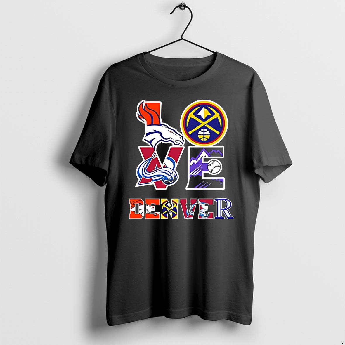 Official Love Denver Sports Teams Broncos Avalanche Nuggets Rockies Logos T Shirts