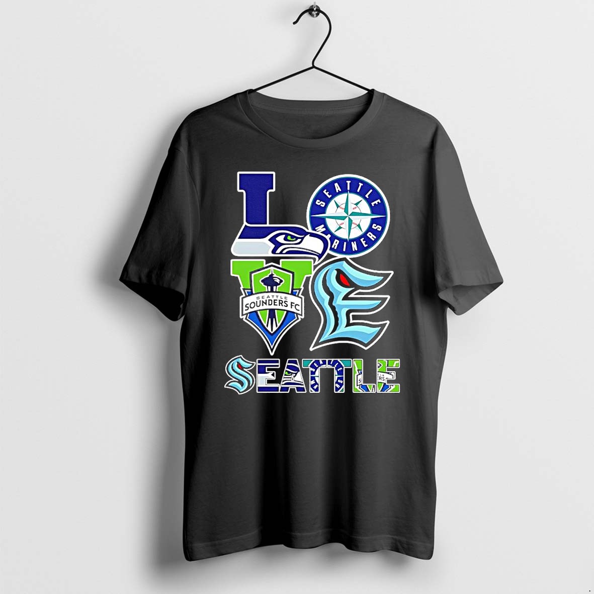 Official Love Seattle Sports Teams Seahawks Mariners Kraken Sounders Fc Logos T Shirts