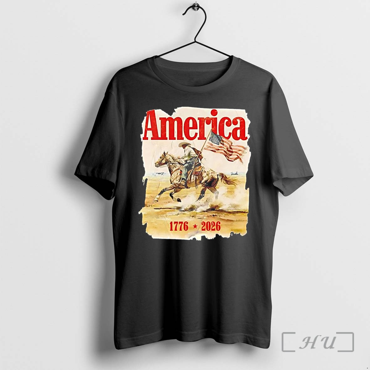 Officials America 1776 2026 Cowboy Riding Horse Holding American Flag Vintage Premium T Shirts Sweater Hoodie