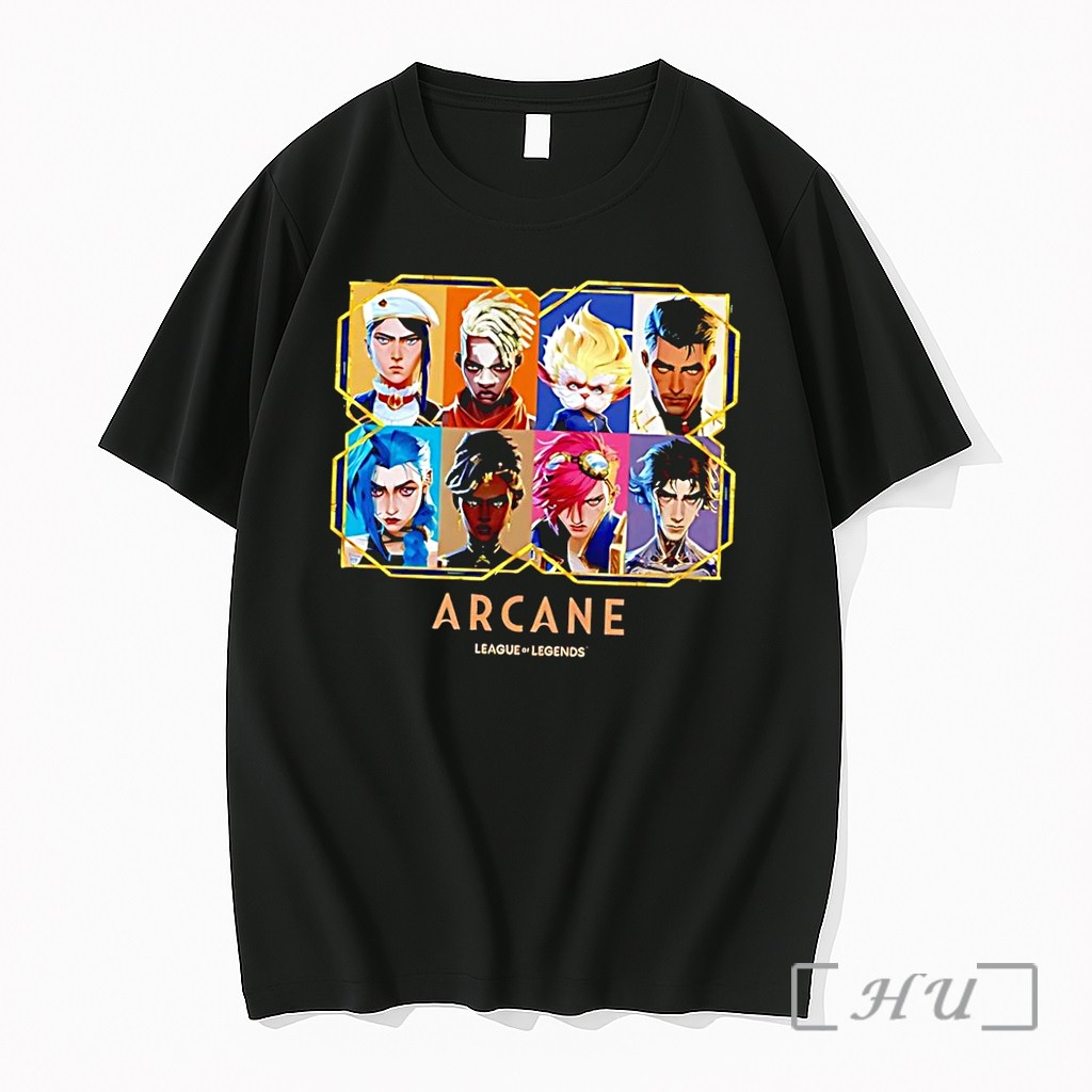 Officials Arcane League Of Legends Jinx Vi Piltover Zaun Hextech Characters Gold Frame 2026 Fan Gear Black Premium T Shirts Sweater Hoodie