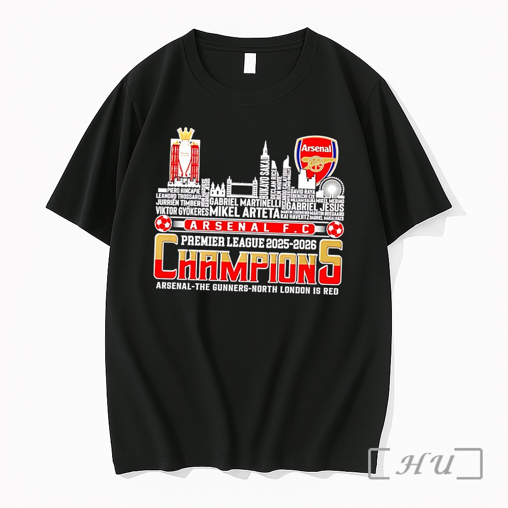 Officials Arsenal Fc Premier League 2025 2026 Champions Arsenal The Gunners North London Is Red Tee Premium T Shirts Sweater Hoodie