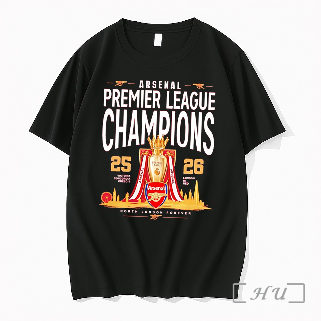 Officials Arsenal Football Club 2025 26 Premier League Champions Trophy Tee Premium T Shirts Sweater Hoodie