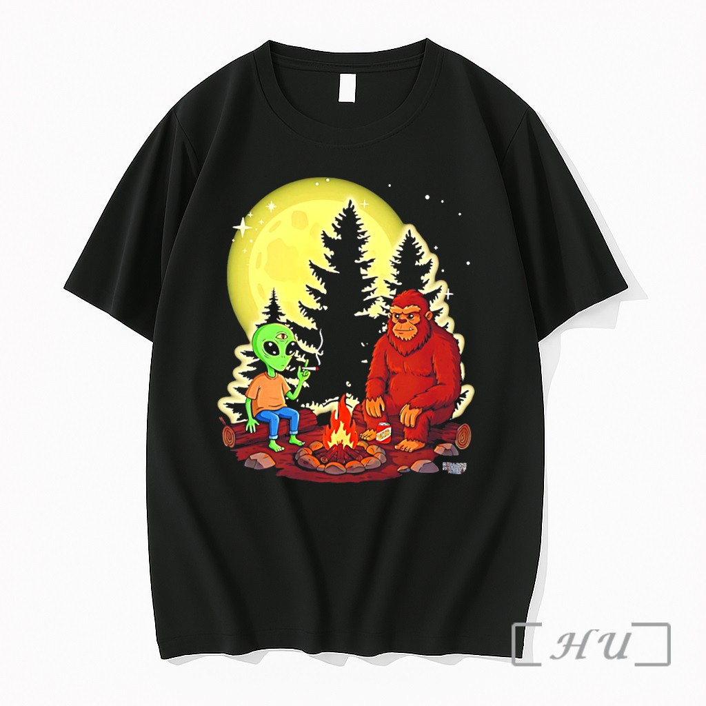 Officials Bigfoot And Alien Camping Vintage Tee Premium T Shirts Sweater Hoodie