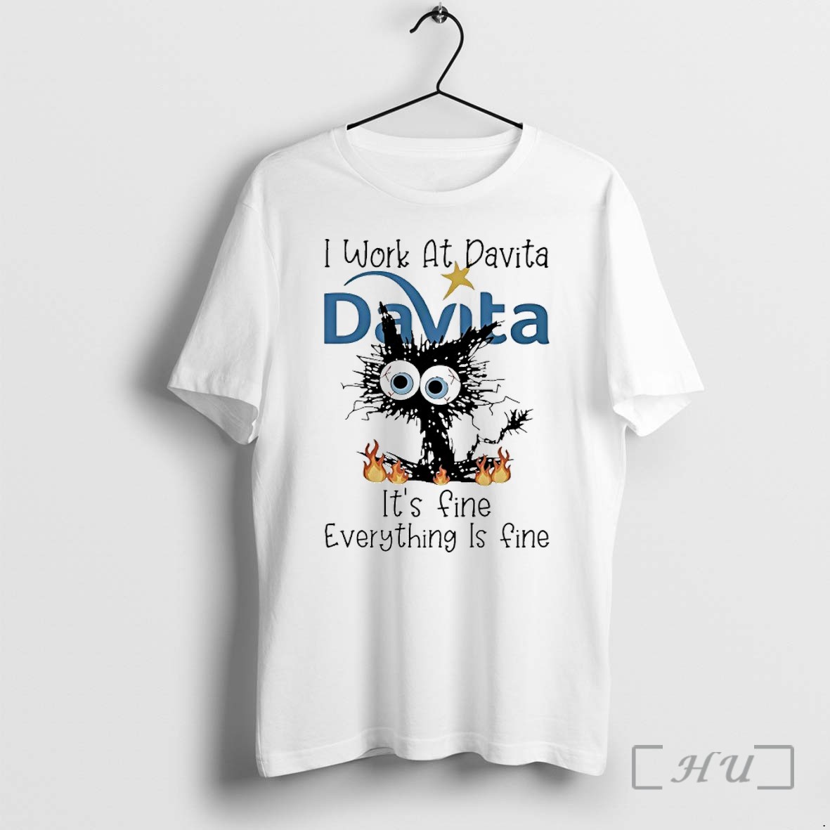 Officials Black Cat I Work At Davita Its Fine Everything Is Fine Premium T Shirts Sweater Hoodie