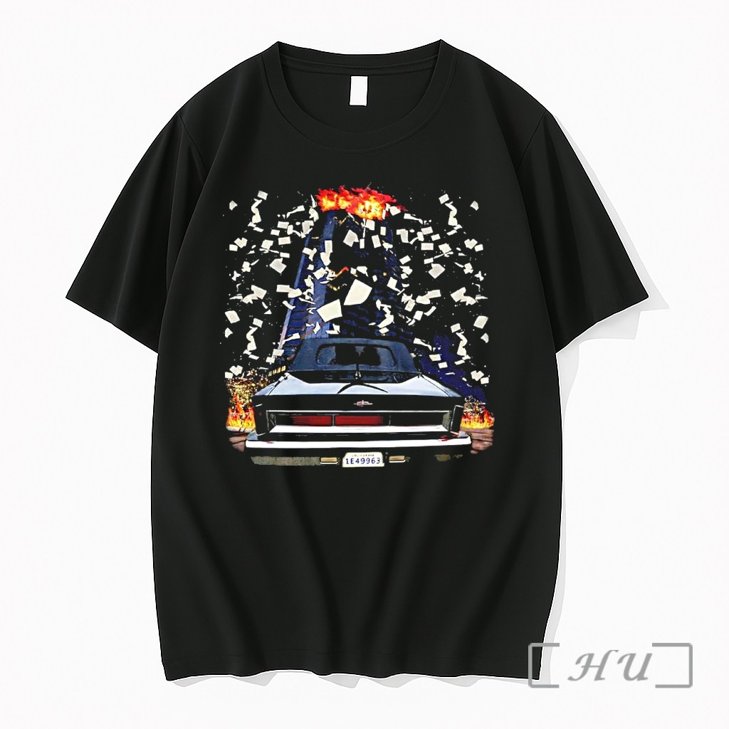 Officials Burning Skyscraper Flying Papers Classic Car Urban Chaos Premium T Shirts Sweater Hoodie