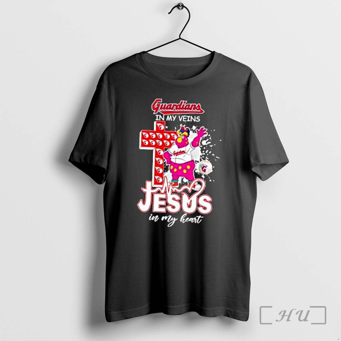 Officials Cleveland Guardians In My Veins Jesus In My Heart Mascot Cross Christian Premium T Shirts Sweater Hoodie