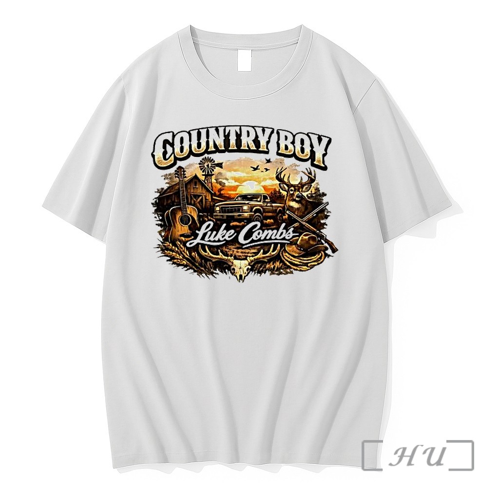 Officials Country Boy Luke Combs Hunting Truck Farm Guitar Premium T Shirts Sweater Hoodie