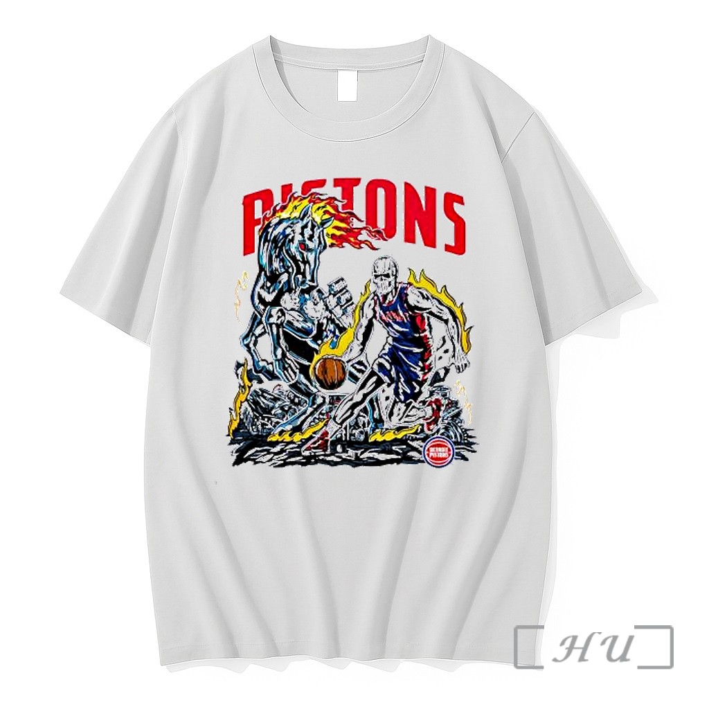 Officials Detroit Pistons Nba Skull Basketball Robot Horse Flames Graphic Premium T Shirts Sweater Hoodie