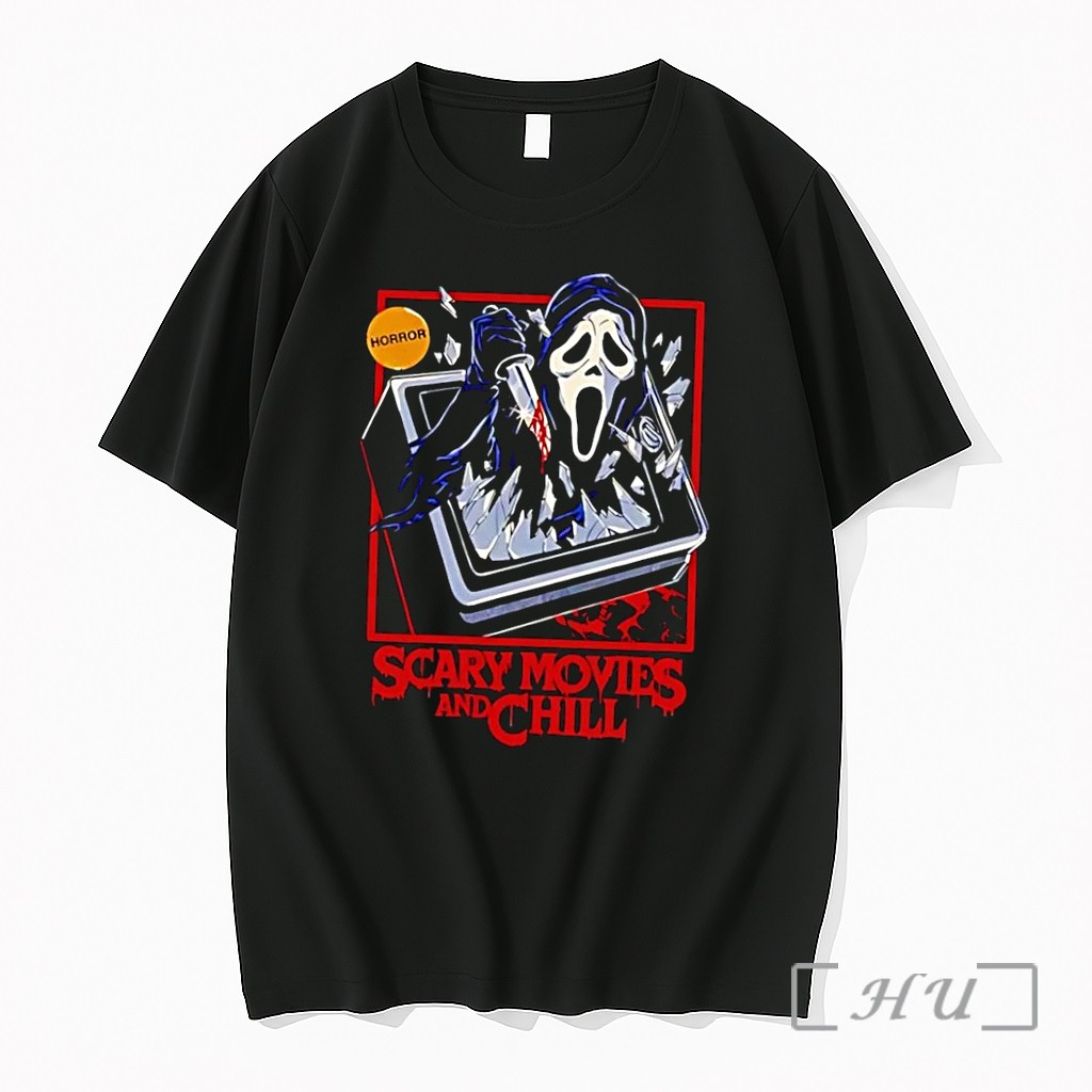 Officials Ghostface Scream Horror Movie Breaking Tv Scary Movies And Chill 2026 Black Premium T Shirts Sweater Hoodie