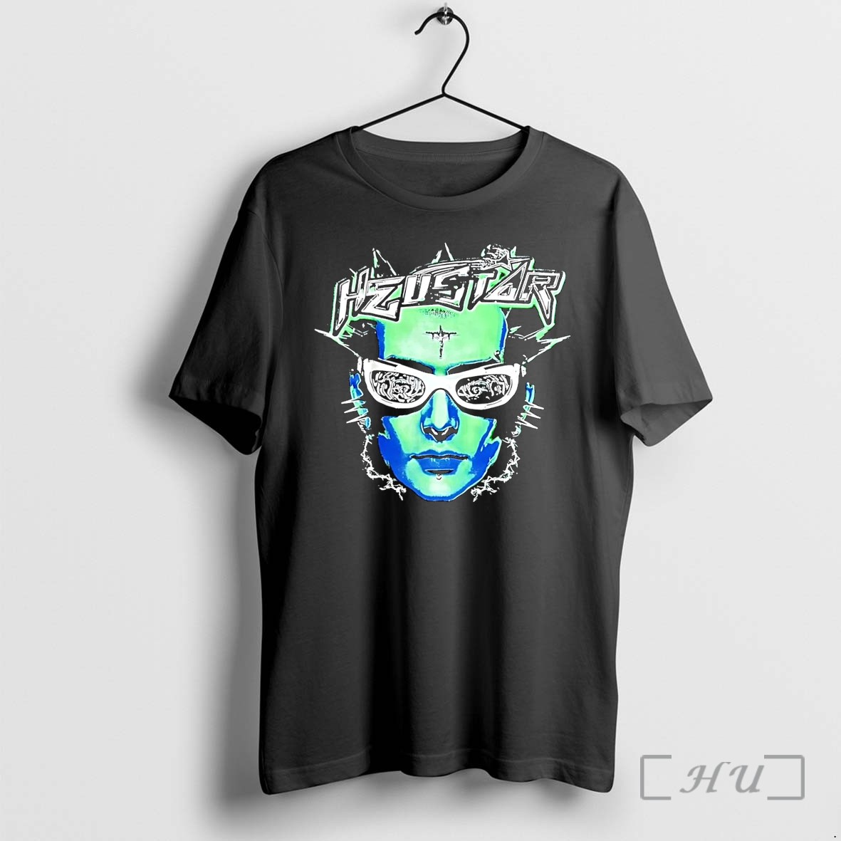 Officials Hzustar Cyber Goth Punk Face Sunglasses Crucifix Green Blue Graphic Black Premium T Shirts Sweater Hoodie