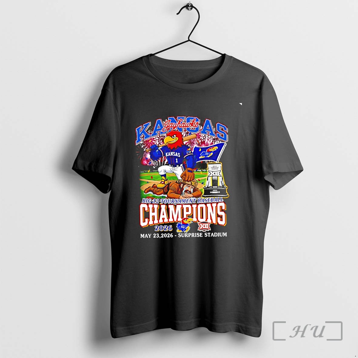Officials Kansas Jayhawks Beat West Virginia Mountaineers 2026 Big 12 Tournament Baseball Champions Mascot Premium T Shirts Sweater Hoodie