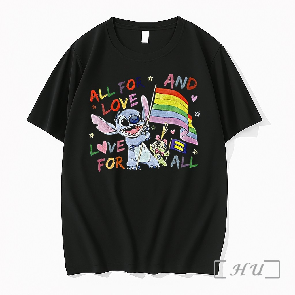 Officials Lilo And Stitch All For Love And Love For All Disney Pride Month Lgbt Premium T Shirts Sweater Hoodie
