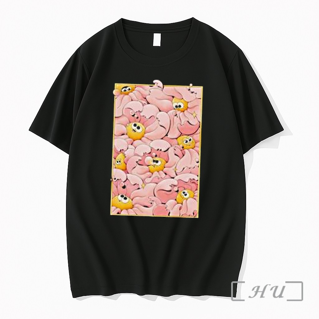 Officials Many Yellow Round Characters With Large Eyes In Pink Flowing Premium T Shirts Sweater Hoodie
