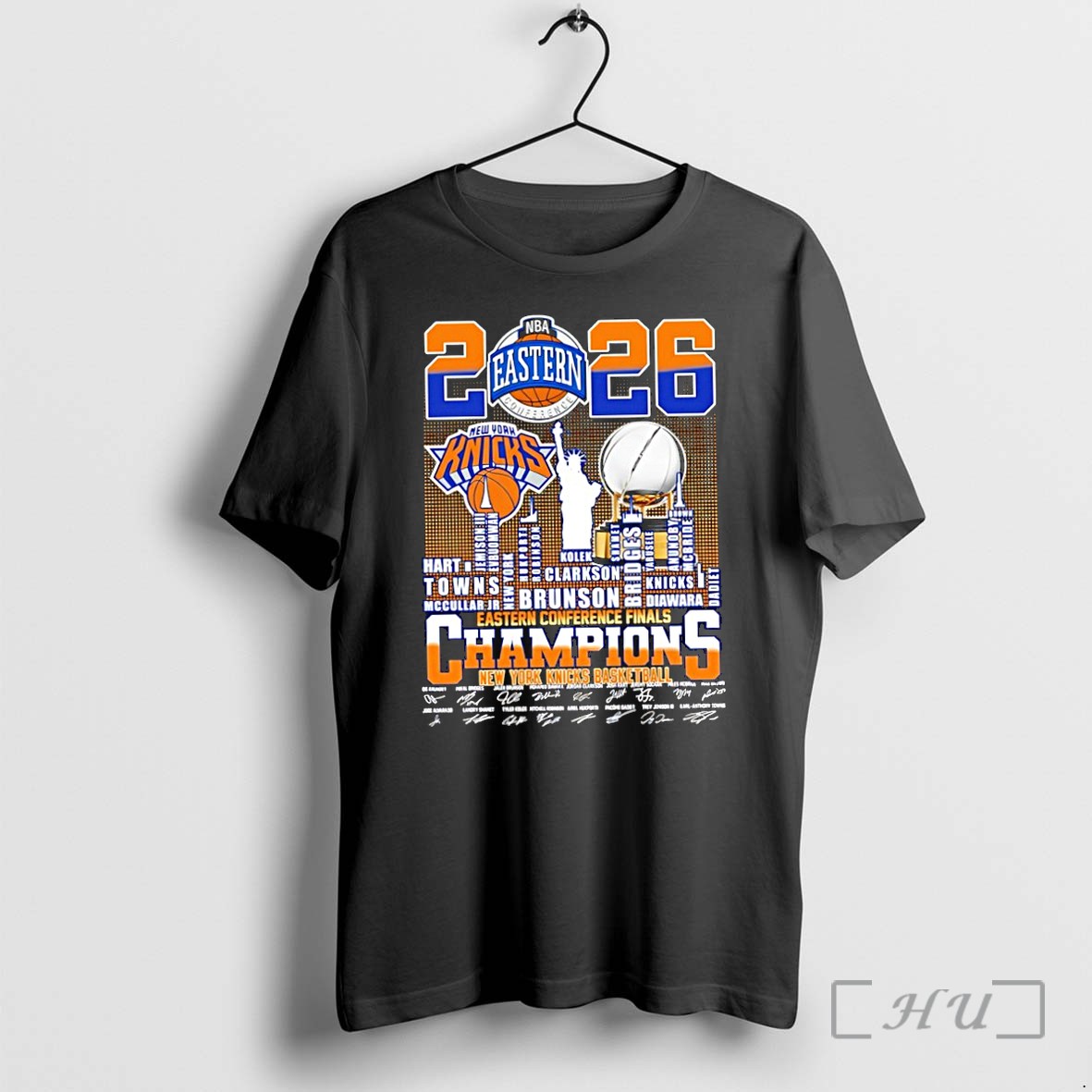 Officials New York Knicks 2026 Nba Finals Eastern Conference Champions Players Names City Skyline Signatures Premium T Shirts Sweater Hoodie