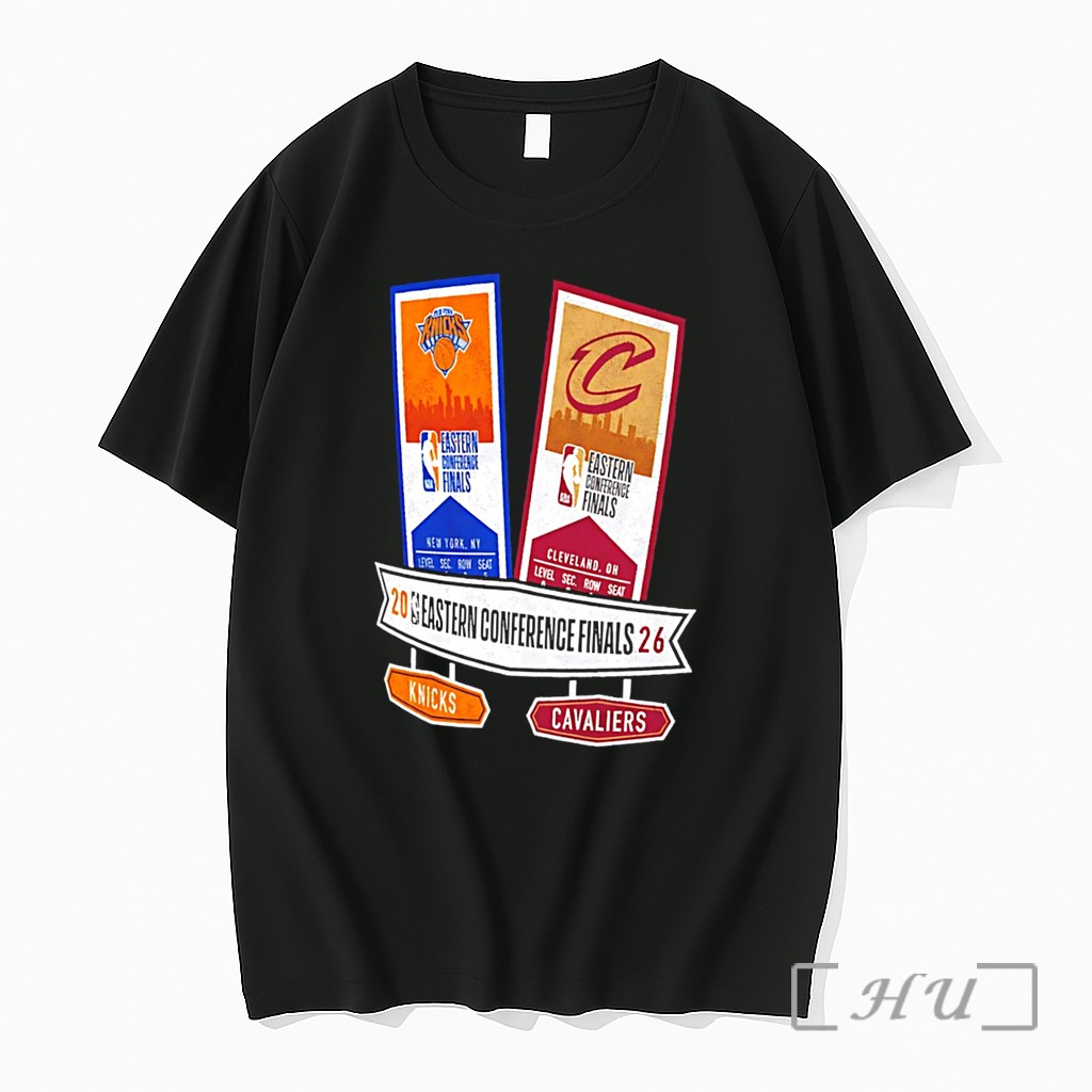 Officials New York Knicks Vs Cleveland Cavaliers 2026 Eastern Conference Finals Match Up Ticket Tee Premium T Shirts Sweater Hoodie