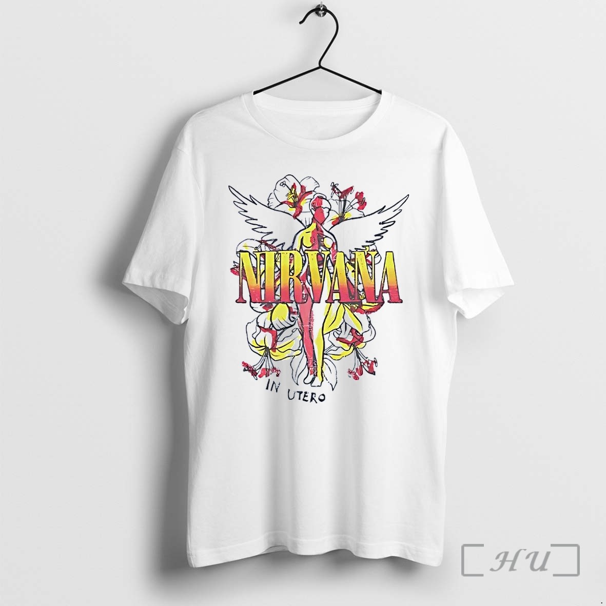 Officials Nirvana In Utero Album Art Angelic Figure Lilies Grunge Vintage Band White Premium T Shirts Sweater Hoodie