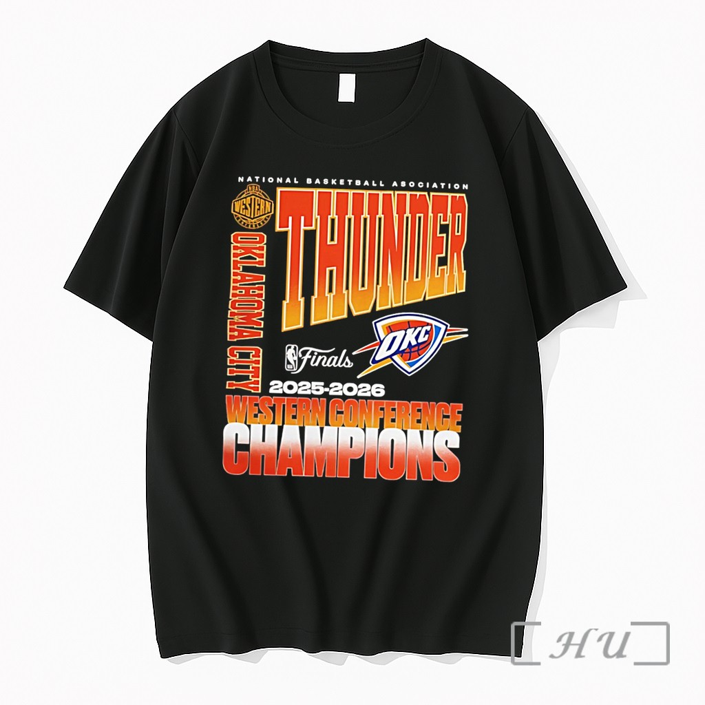 Officials Oklahoma City Thunder 2026 Nba Western Conference Champions Stacked Block Tee Premium T Shirts Sweater Hoodie