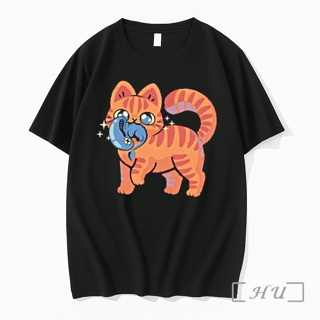 Officials Orange Tabby Cat With Sparkles Holding Blue Alien Creature Premium T Shirts Sweater Hoodie