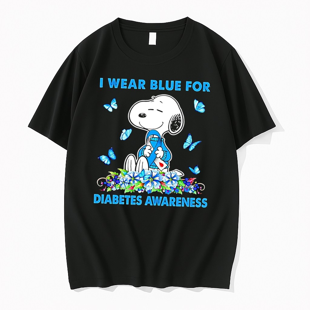 Officials Peanuts Snoopy I Wear Blue For Diabetes Awareness Black Premium T Shirt Sweatshirt Hoodie