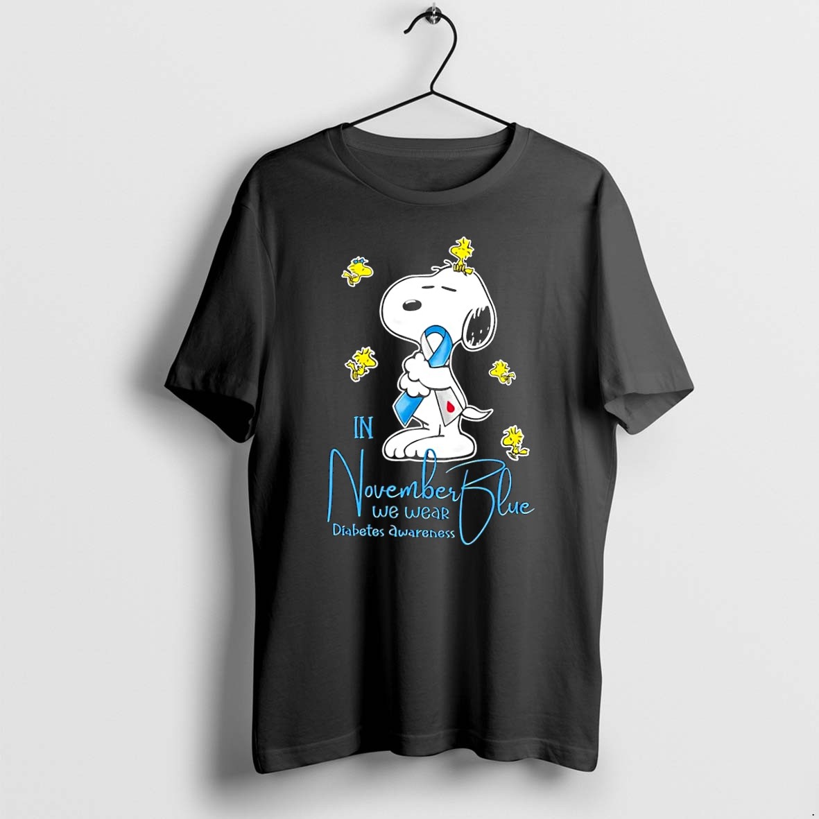 Officials Peanuts Snoopy Woodstock Diabetes Awareness November We Wear Black Premium T Shirt Sweatshirt Hoodie