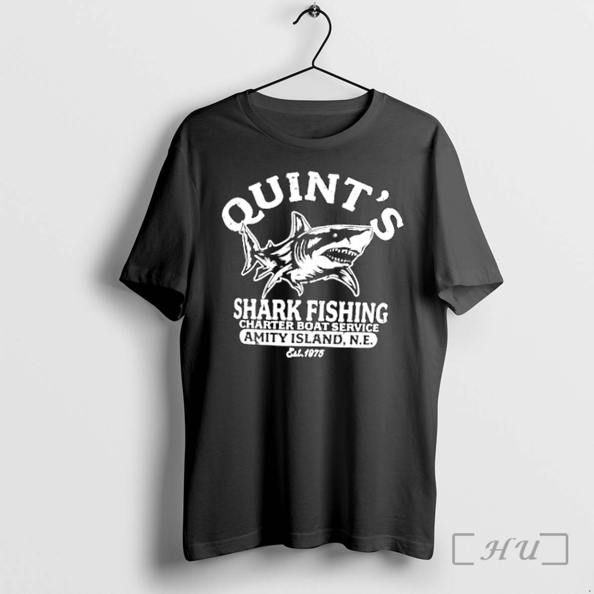 Officials Quints Shark Fishing Charter Boat Service Amity Island Est 1975 Great White Shark Premium T Shirts Sweater Hoodie