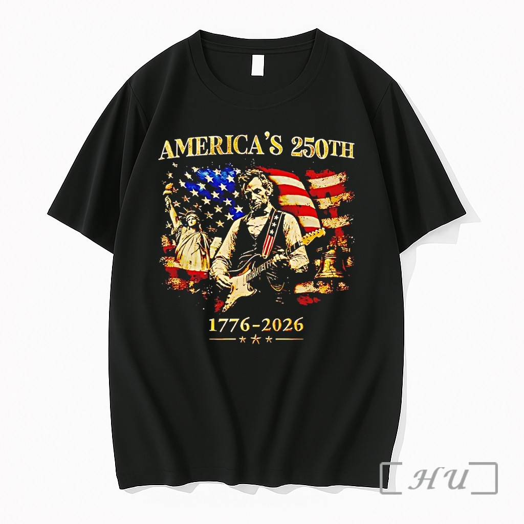 Officials Retro Abraham Lincoln Guitar 250 Years Of Freedom Americas 250th 1776 2026 Premium T Shirts Sweater Hoodie