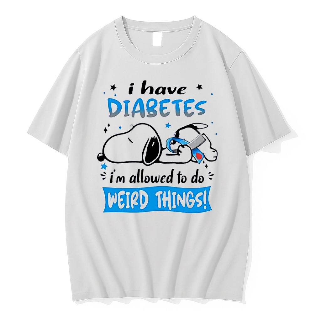 Officials Snoopy Peanuts Diabetes Awareness Ribbon I Have Diabetes Im Allowed To Do Weird Things Funny White Premium T Shirt Sweatshirt Hoodie