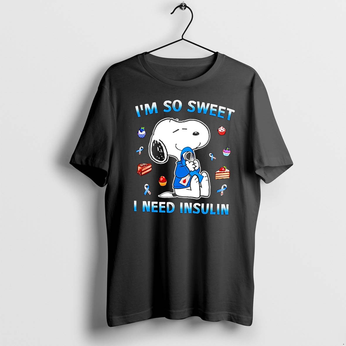 Officials Snoopy Peanuts Im So Sweet I Need Insulin Diabetes Awareness Blue Ribbon 2026 Black Premium T Shirt Sweatshirt Hoodie