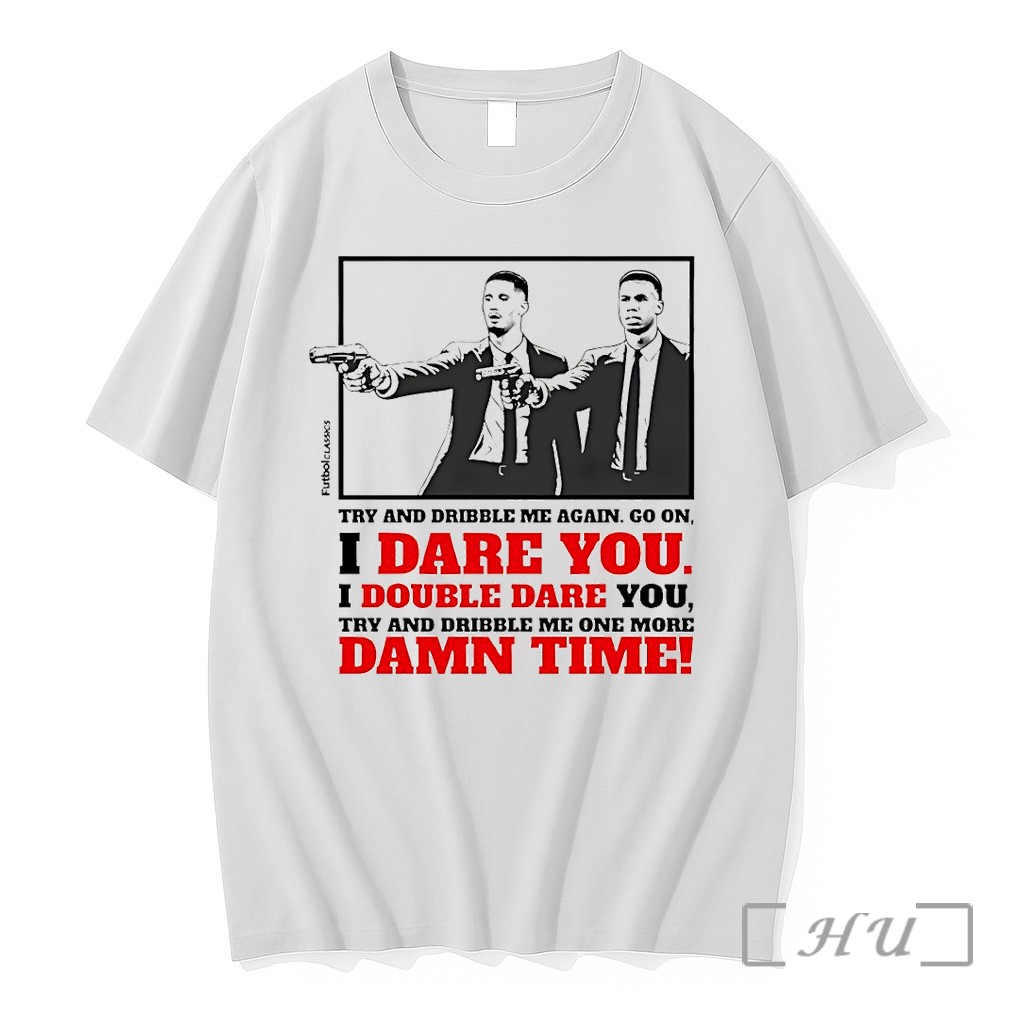 Officials William Saliba And Gabriel Magalhaes Pulp Fiction Style Arsenal Try And Dribble Me Again Go On Premium T Shirts Sweater Hoodie