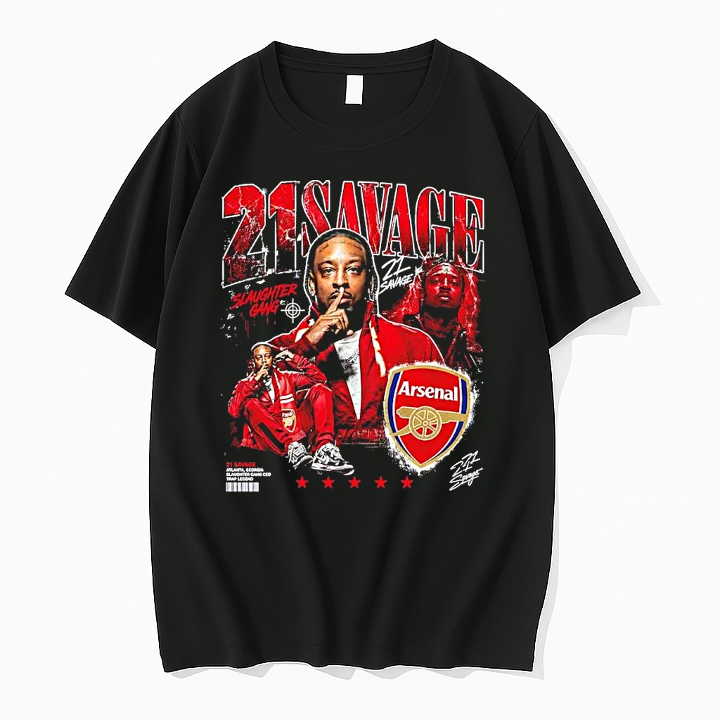 Original 21 Savage X Arsenal Slaughter Gang Signature Tshirts