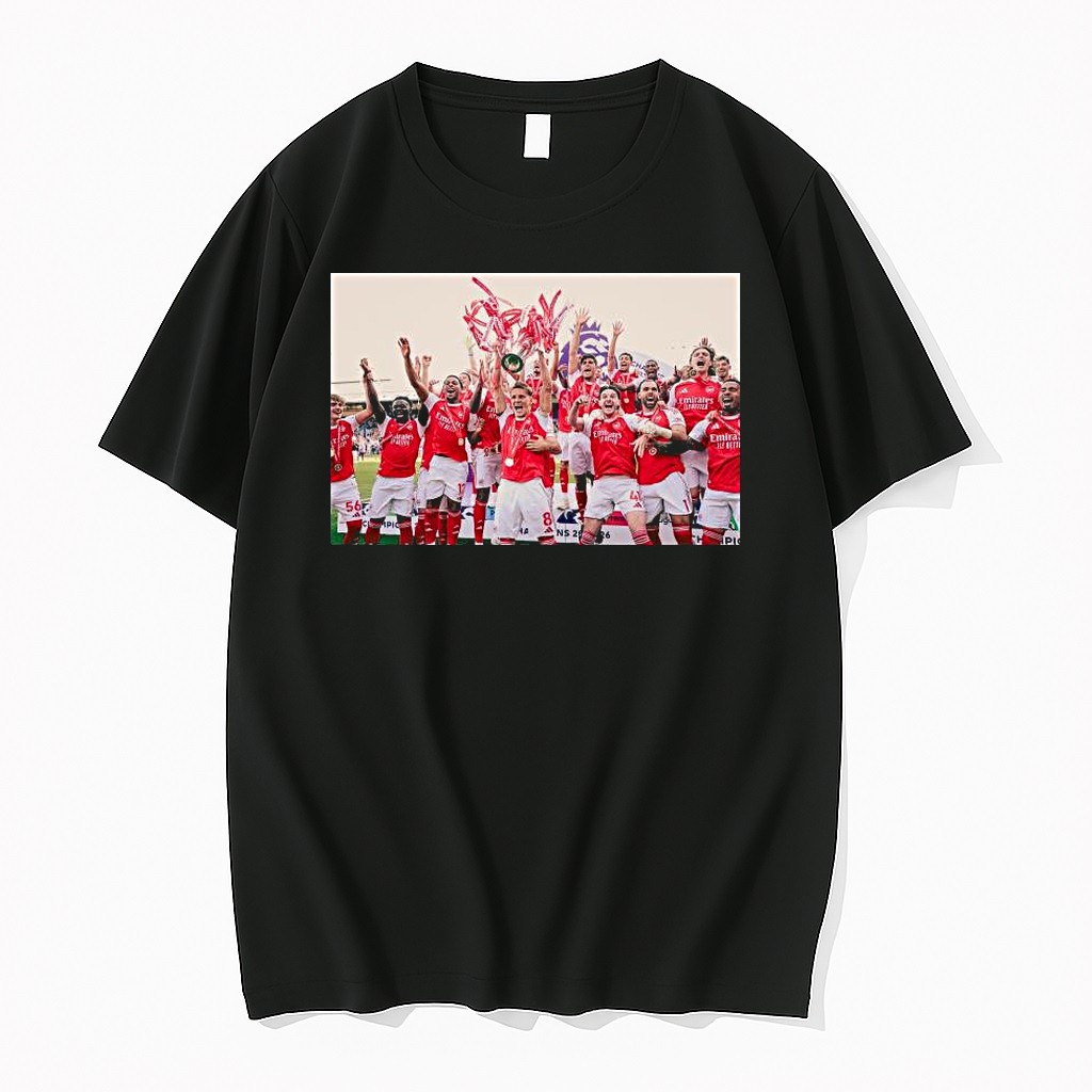 Original Arsenal 2025 2026 Premier League Champions Lifting The Trophy Up Celebration Photo 1 Tshirts