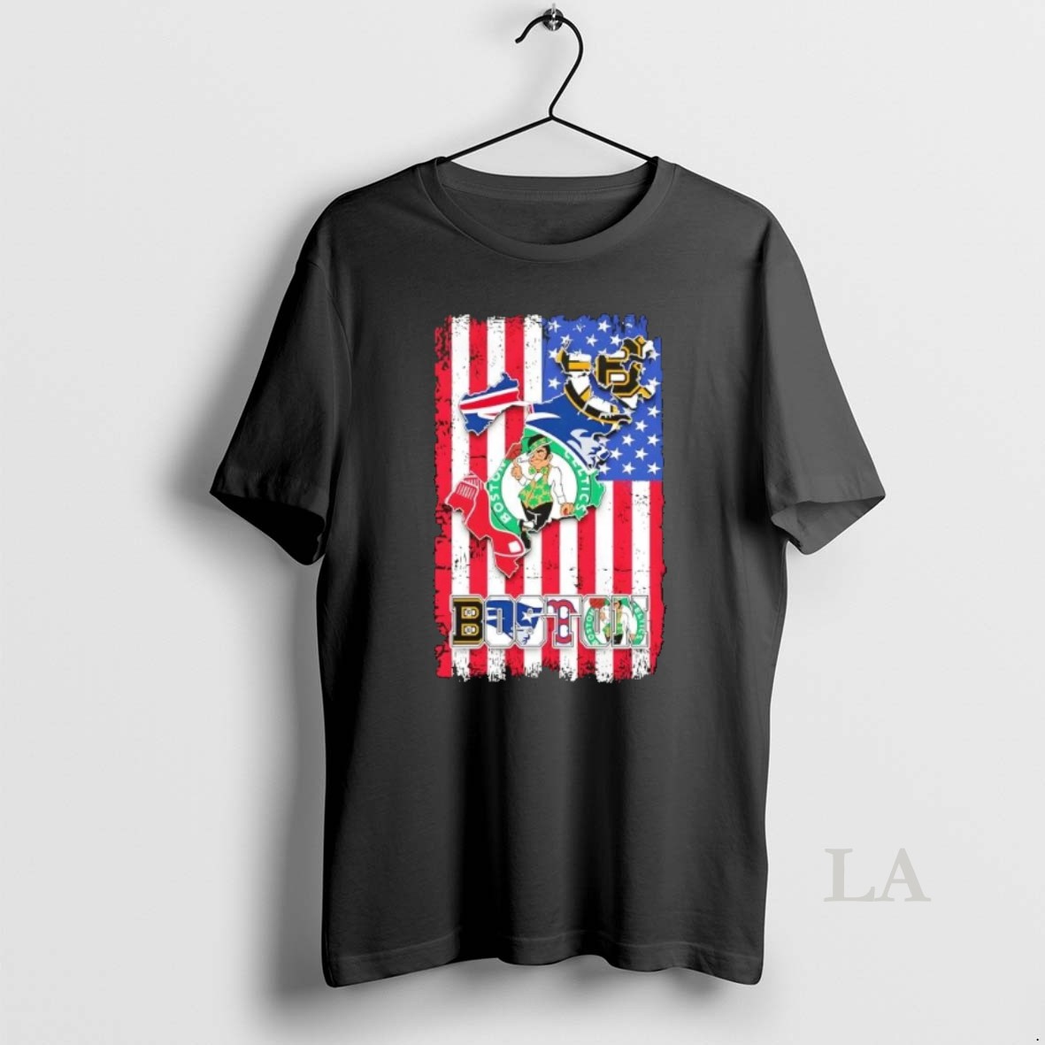 Original Boston Sports Heritage Bruins New England Patriots Red Sox Celtics Us Flag Shirt