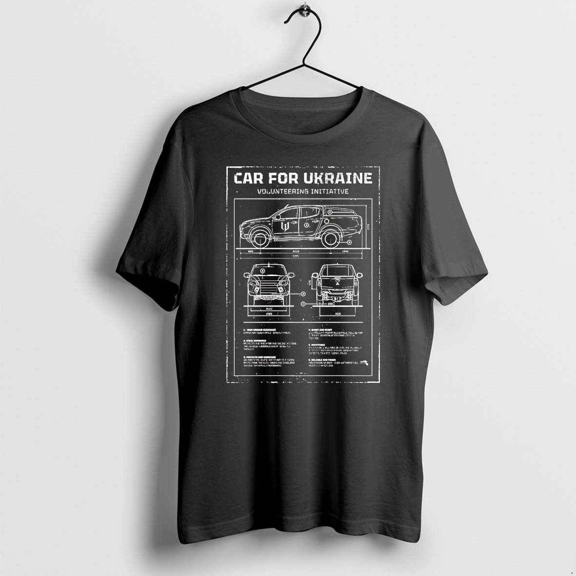 Original Car For Ukraine Volunteeringinitiative Blueprint Pickup Truck Tshirts