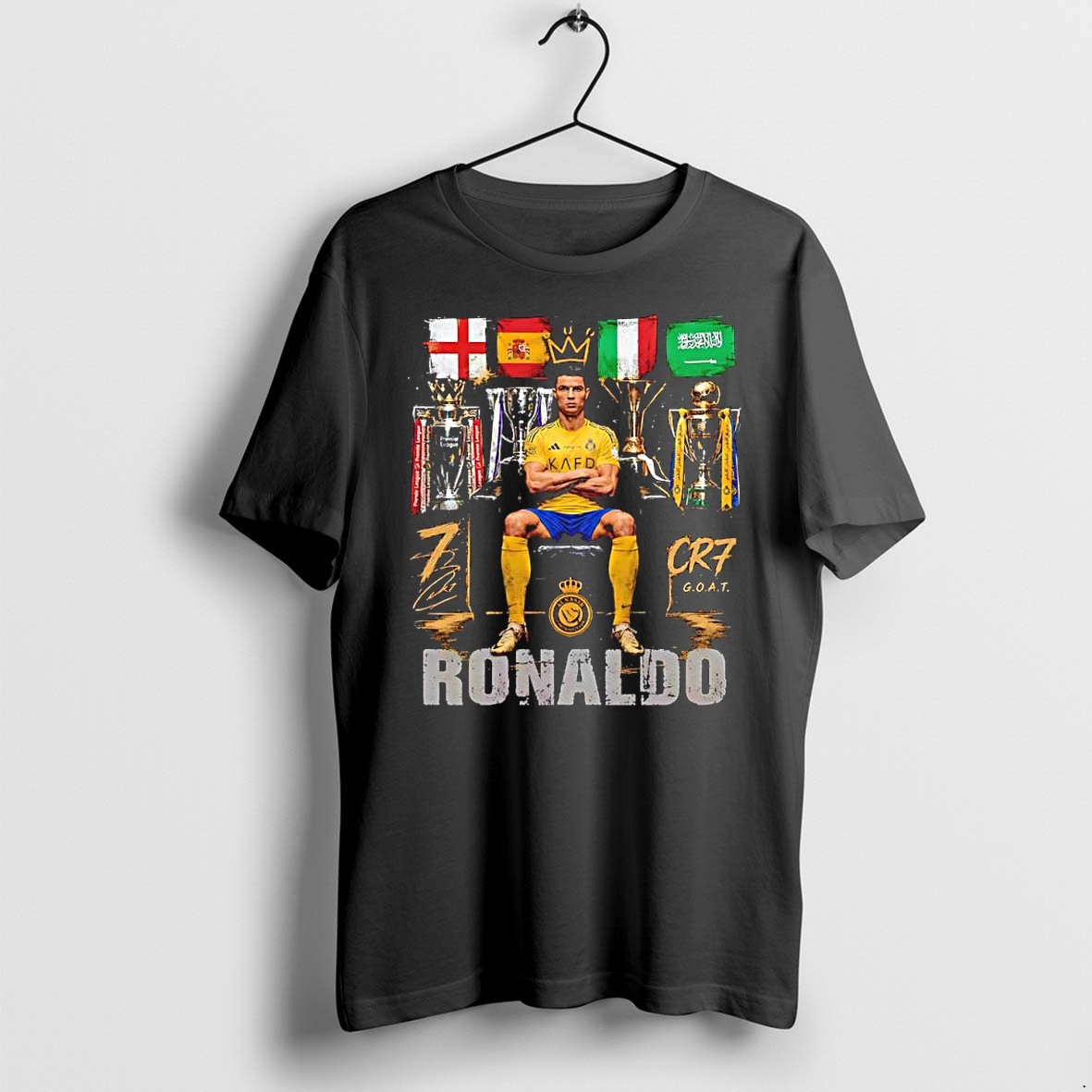 Original Cristiano Ronaldo Cr7 Goat King Al Nassr Football Trophies Tshirts