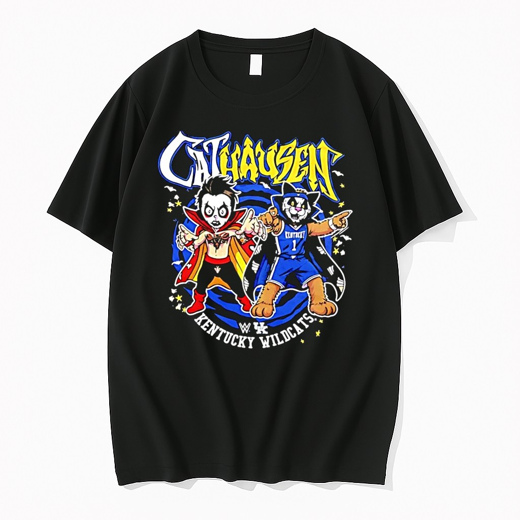 Original Danhausen Wildcat Mascot Ncaa Basketball Cathausen Kentucky Wildcats Wwe Uk Black Tshirts