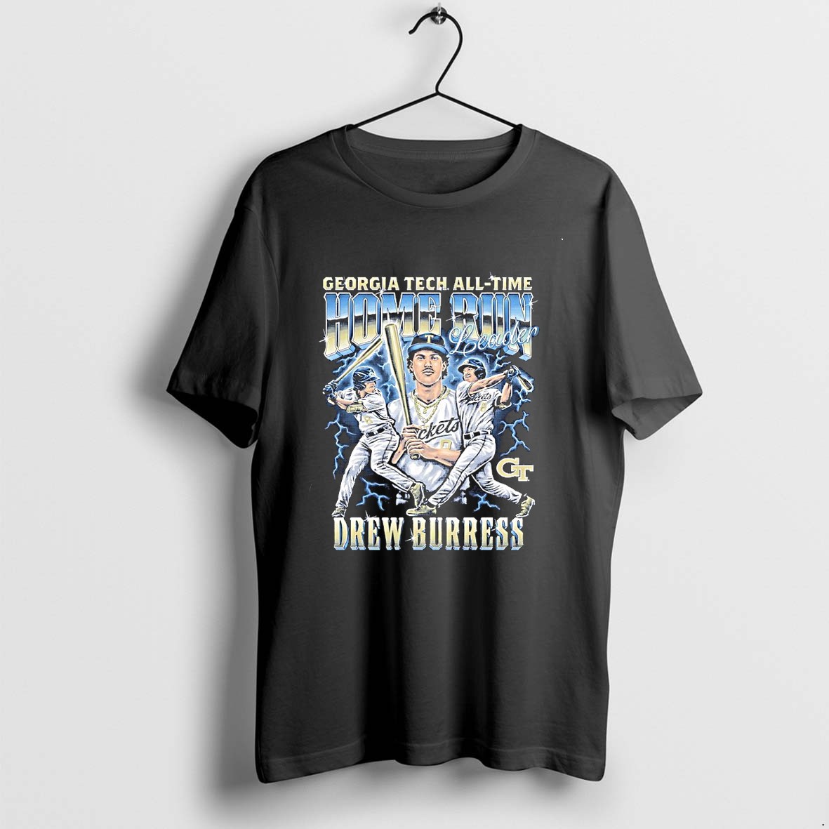 Original Drew Burress 8 Georgia Tech Yellow Jackets All Time Home Run Leader Tshirts