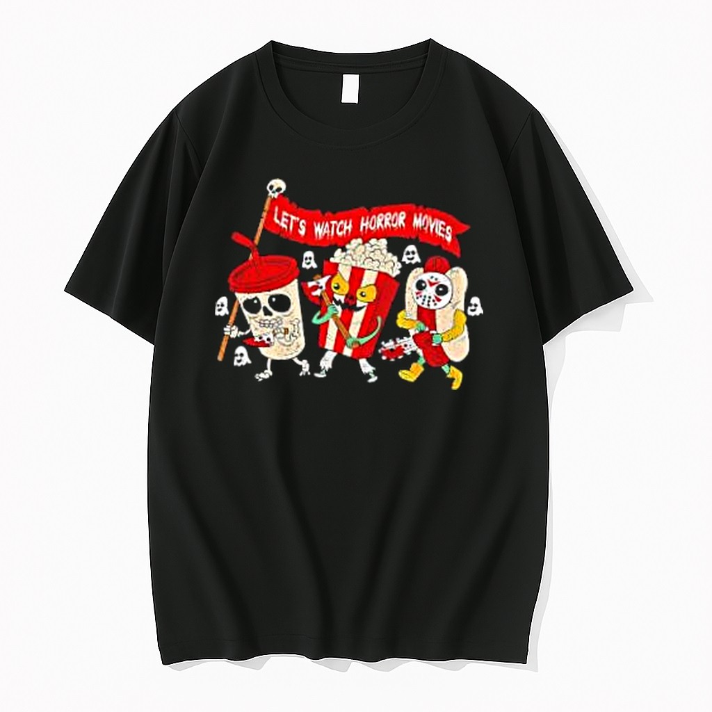 Original Horror Movie Slasher Villains Snacks Halloween Movie Night Lets Watch Horror Movies Tshirts