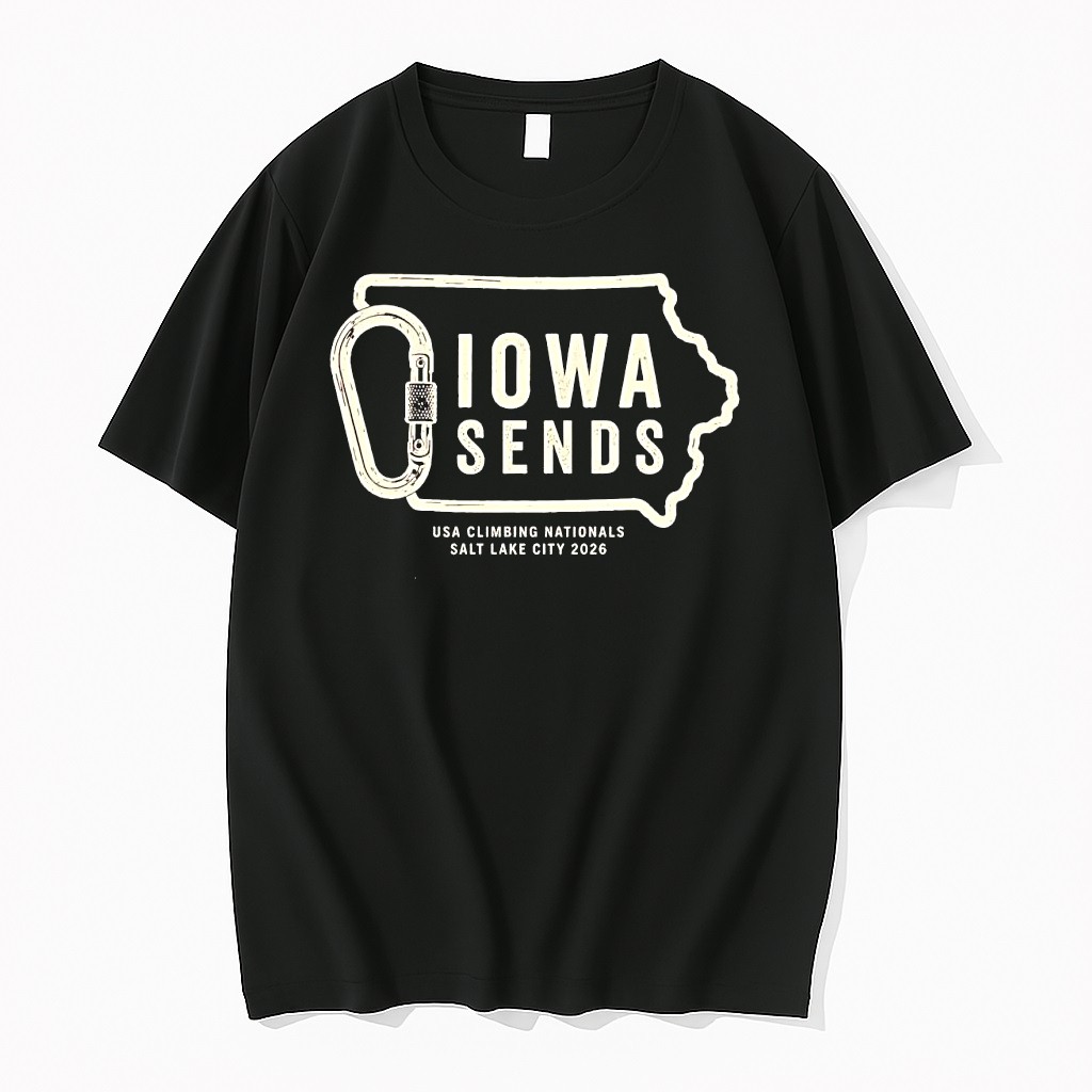 Original Iowa Sends Usa Climbing Nationals Salt Lake City 2026 State Outline Tshirts