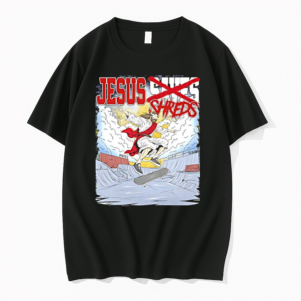 Original Jesus Shreds Skateboarding Meme Graphic Tshirts