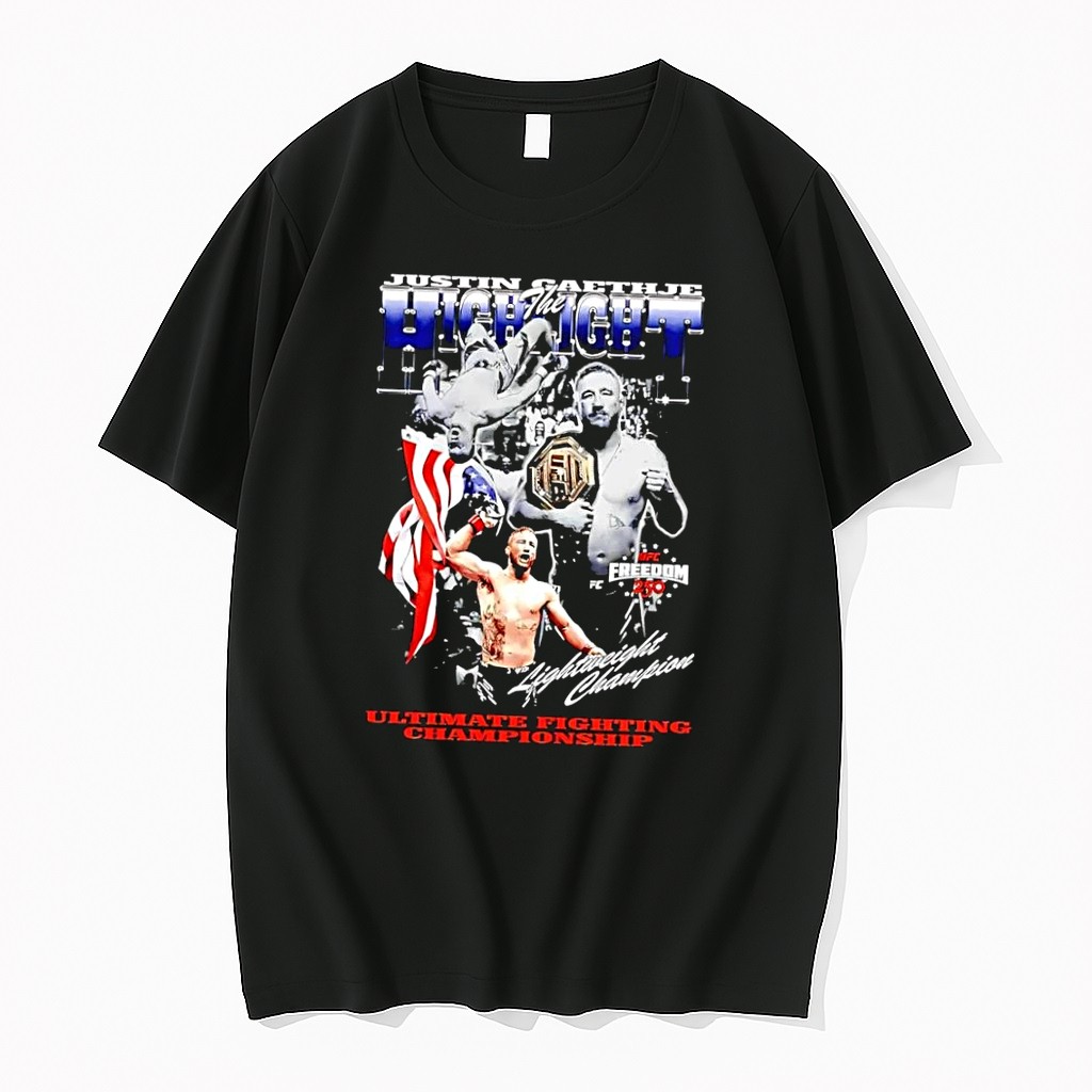 Original Justin Gaethje Highlight The Fight Ufc Freedom 250 Lightweight Champion Black Tshirts